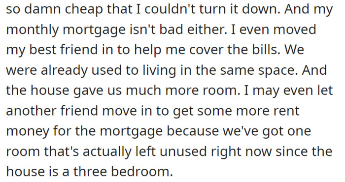 Irresistibly cheap house bought, shared with a friend, considering renting a spare room to cover expenses in the spacious three-bedroom.