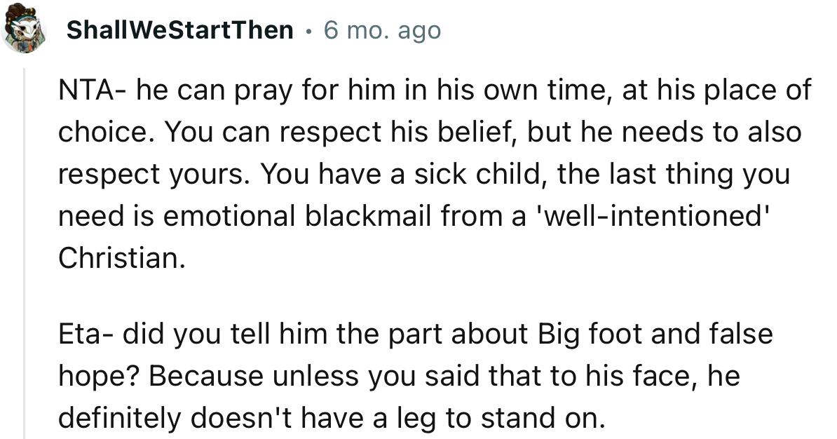 “NTA…You can respect his belief, but he needs to also respect yours.”