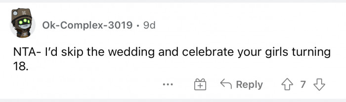 Yep, again I'd just skip the wedding too and celebrate with my kids.