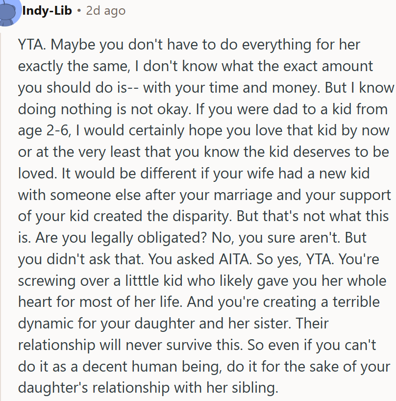 Man slammed for dropping support to stepdaughter after divorce.