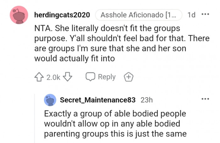 There are groups she and her son will fit into