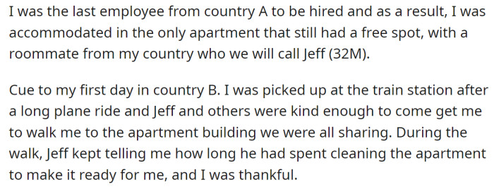 She was assigned shared accommodation with Jeff: