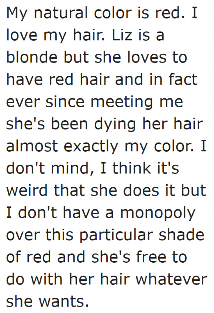 The original poster loves the red shade of his hair, and so does his future SIL.