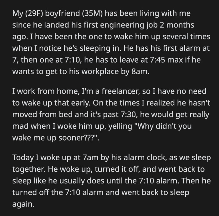 OP said she didn't mean to piss him off, but it also wasn't her responsibility to keep him punctual.