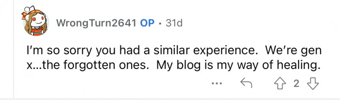 OP uses her blog as a way of healing.