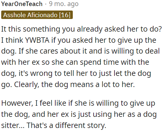 The dog clearly holds significance for her.