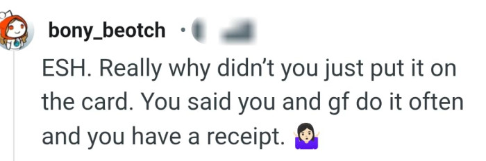 The OP could have put it on the card still