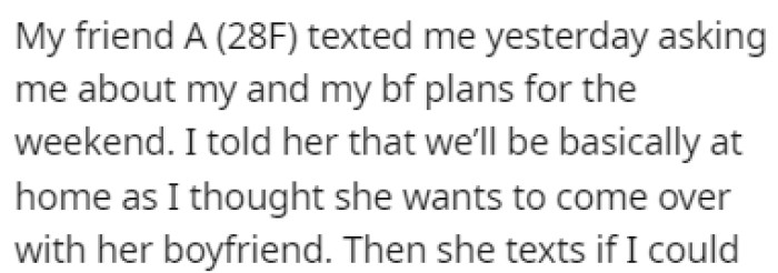 OP's friend texted them asking about their plans for the weekend
