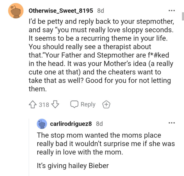 What the OP should reply to her stepmother