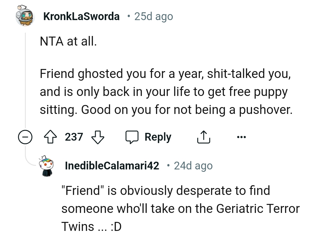 Good on the OP for not being a pushover