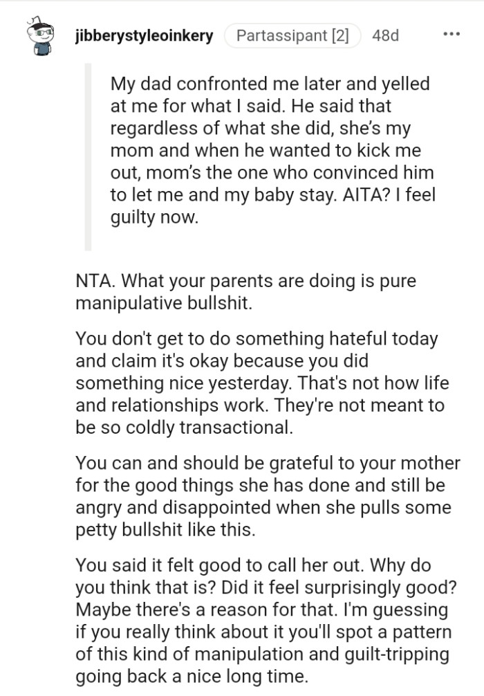 What the OP's parents are doing is purely manipulative