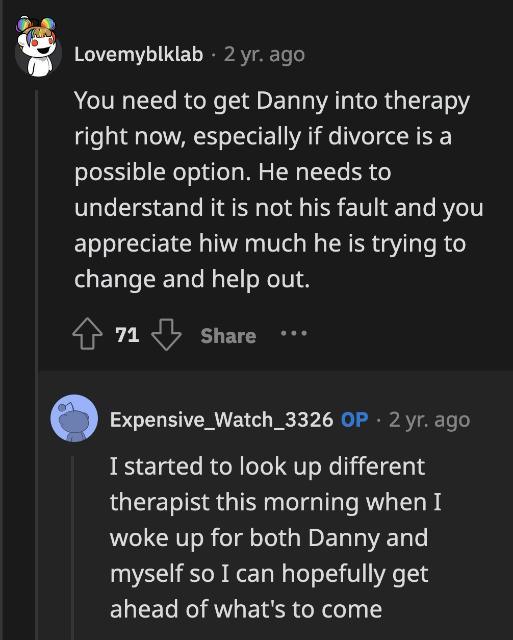 OP committed to finding a therapist for herself and her son to help them cope with their tumultuous home life.