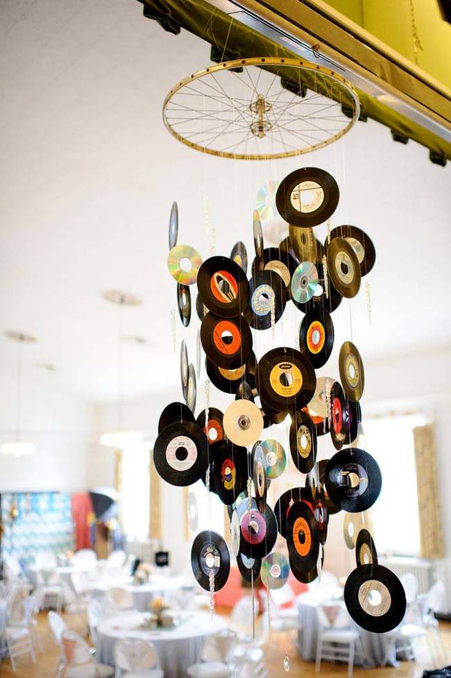 Create a hanging mobile to display your favorite artist's singles.