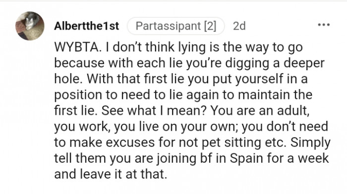 You don't need to make excuses for not pet sitting