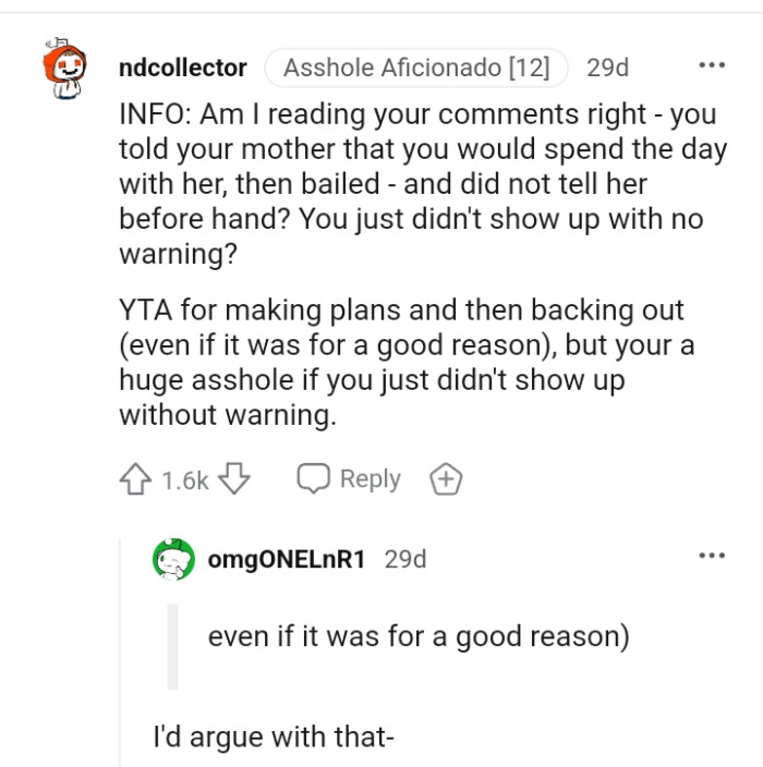 The OP Told His Mom He Would Spend the Day with Her