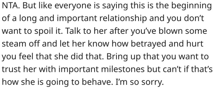 She should inform her mother-in-law that her actions have broken her trust.
