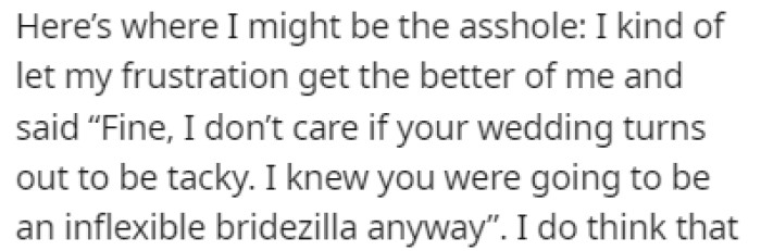OP called out his sister for being a bridezilla