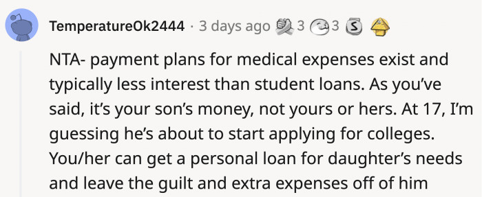 Since Amy has already been rejected for the loans, OP will carry the burden of the medical loan should they choose to get one