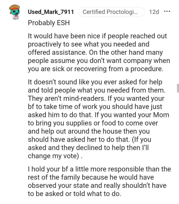 It doesn't sound like you ever asked for help