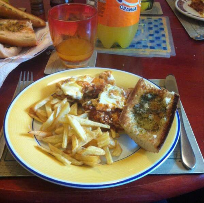 4. Lasagna, Chips, and Garlic Bread