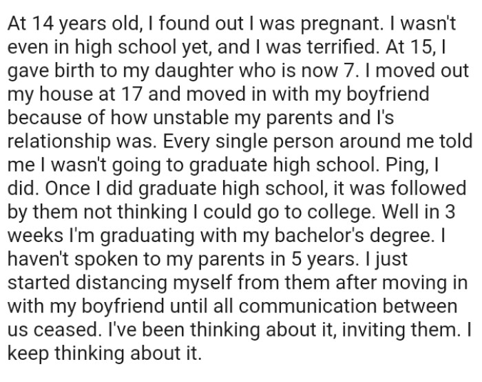 Every single person around the OP told her that she wasn't going to graduate high school