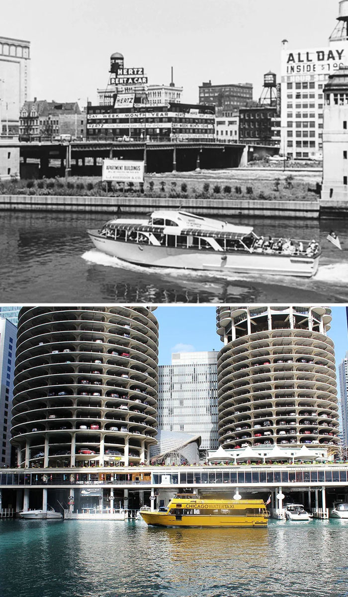 "The North Bank Of The Chicago River Between State Street And Dearborn Street - 1960 The North Bank Of The Chicago River Between State Street And Dearborn Street - 1960 And Today"