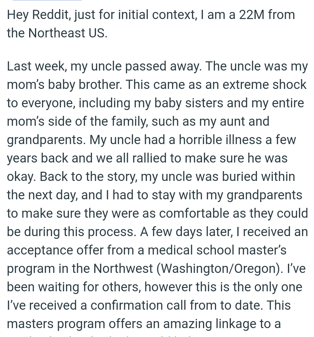 OP had to stay with his grandparents to make sure they were as comfortable as they could be