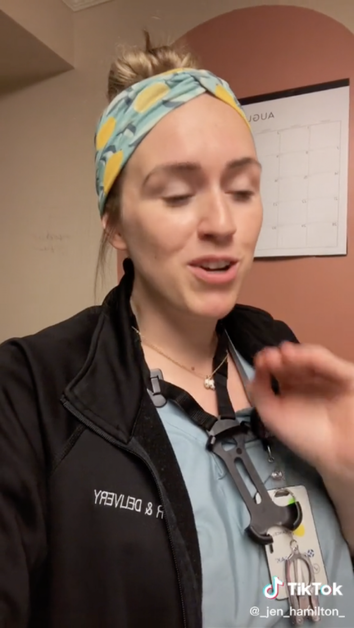 Jen begins the video talking about free food being offered at work, which, of course, you'd take advantage of.