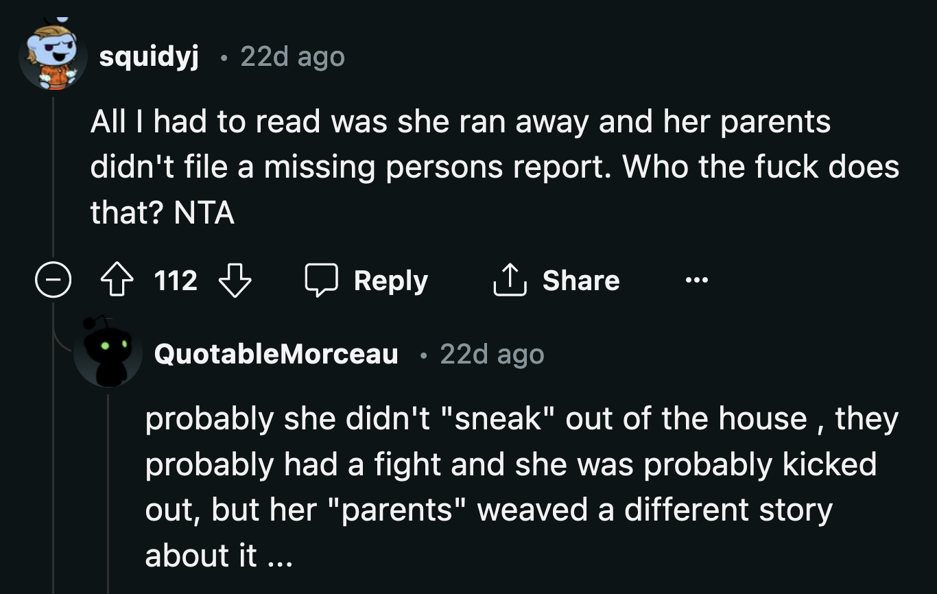 Could we even trust that Eve ran away? Maybe they kicked her out. They shouldn't be trusted either way.