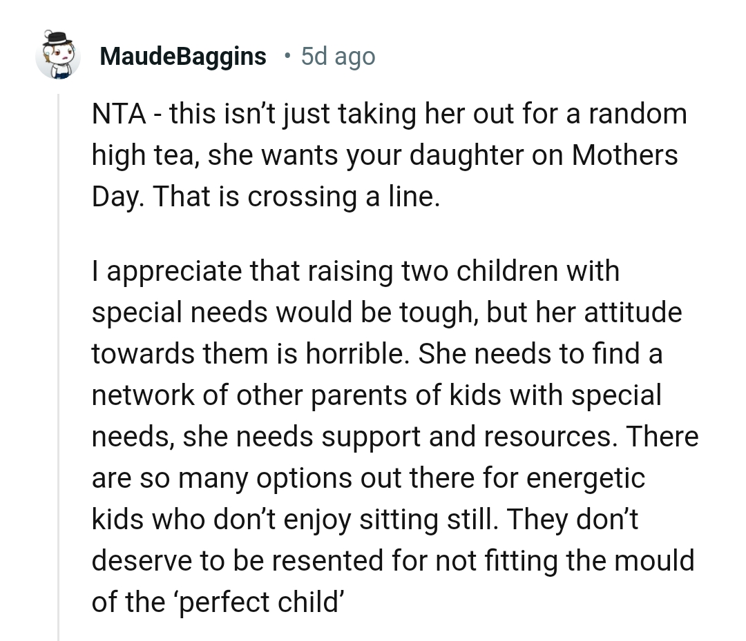 Her attitude towards her children is horrible, as indicated by this Redditor