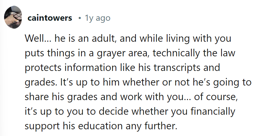 Privacy versus pocketbook: adulting at its finest. Here's hoping good grades keep the peace, or the wallet might revolt!