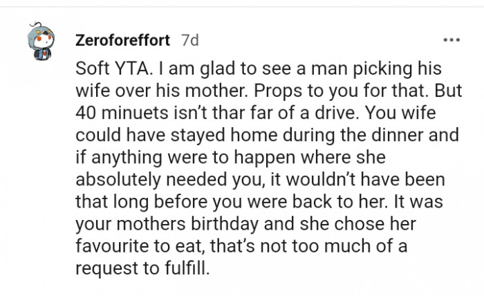 Your wife could have stayed home during the dinner