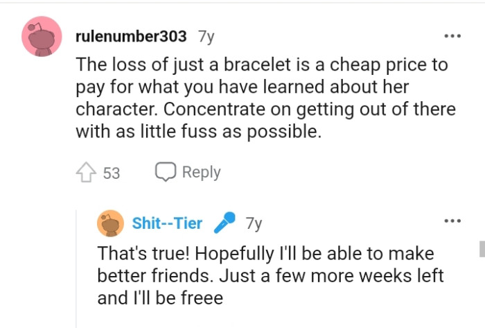 The OP has learned about her character