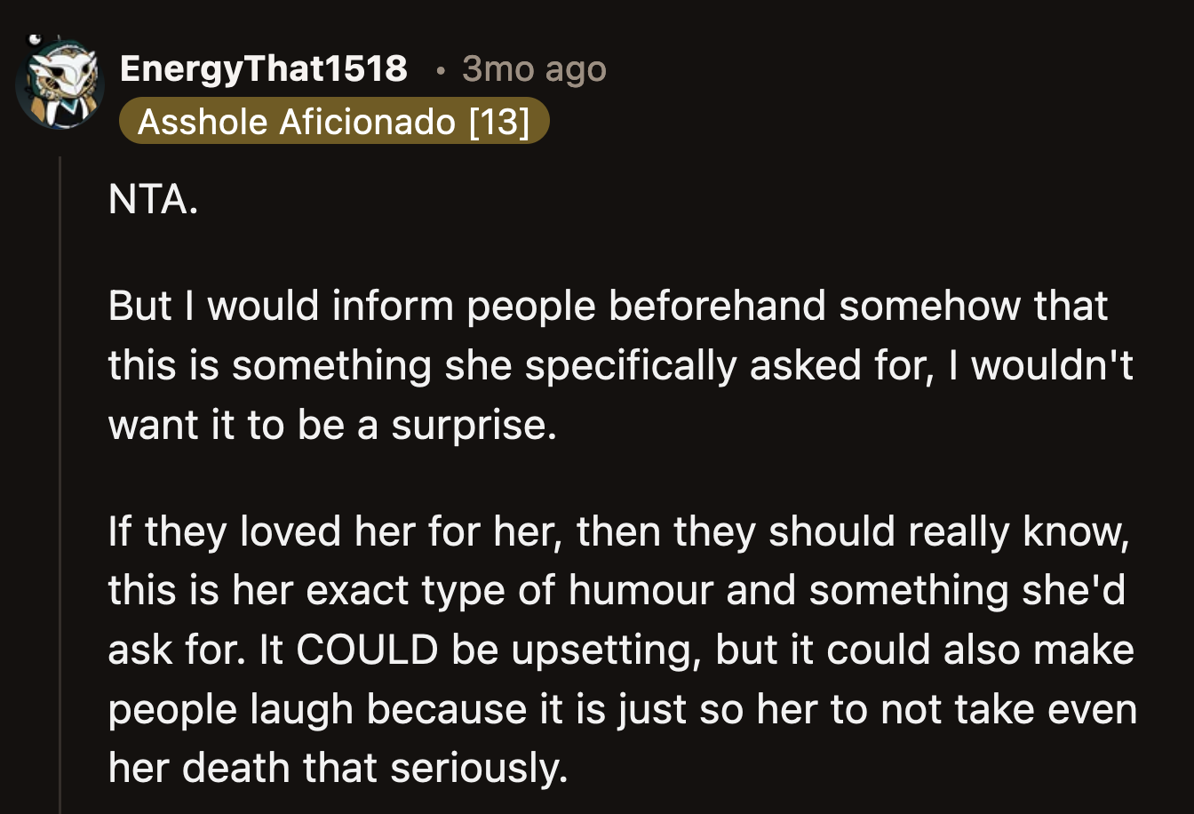 If OP plans to give a eulogy, they could explain why their mom chose the song. Besides, guests who knew their mom well enough would appreciate her sense of humor one last time.