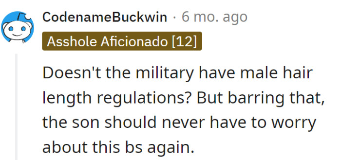 After graduation, no more school hair drama. Military has rules; life doesn't.