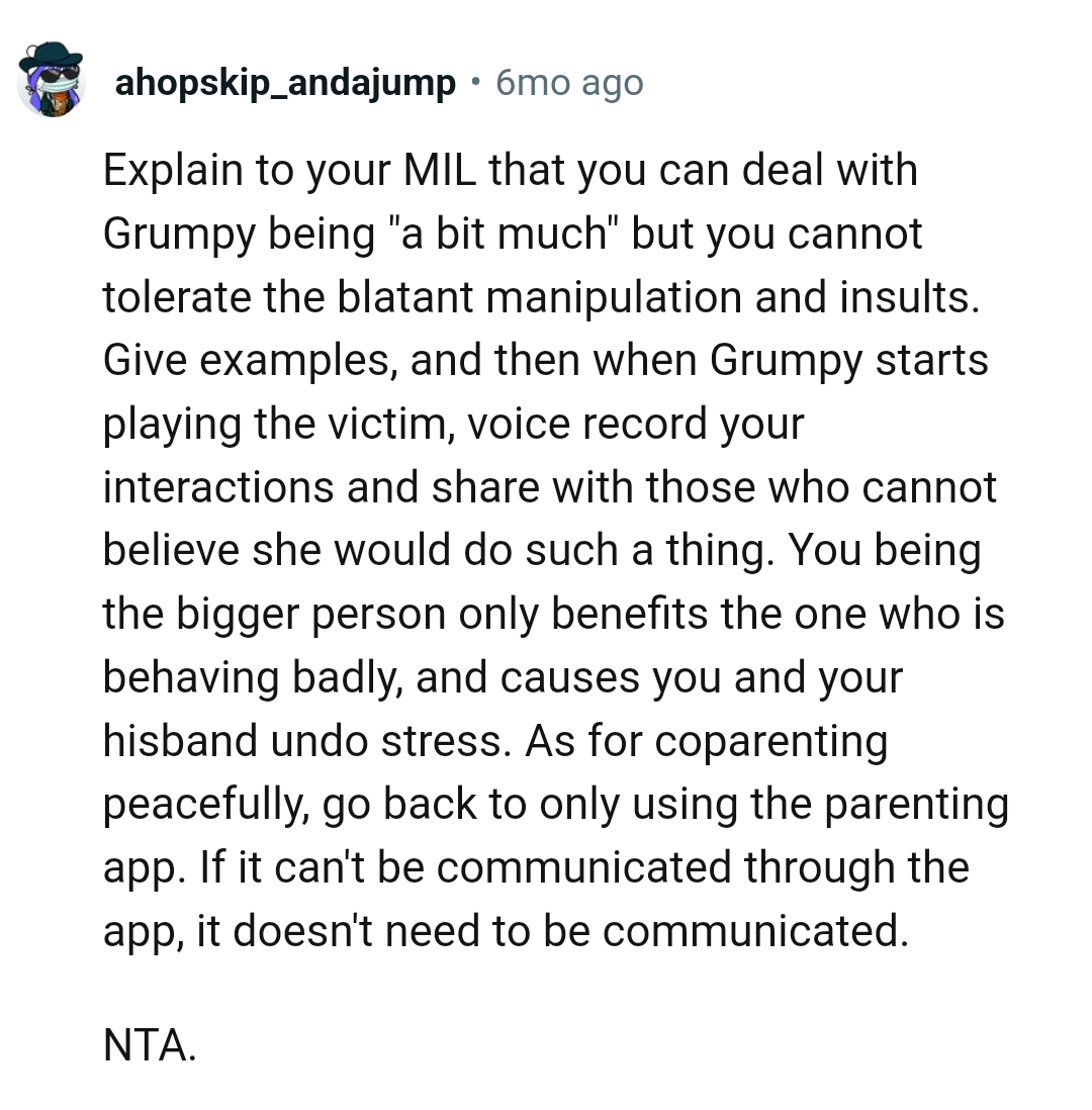 They should go back to using the co-parenting app only