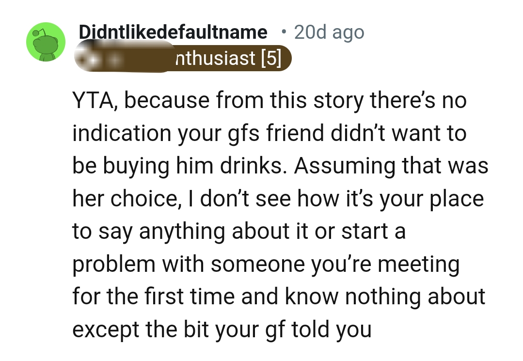 It's not the OP's place to say anything