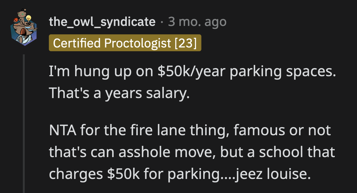 They also couldn't get over the price rich people pay for a great parking spot.