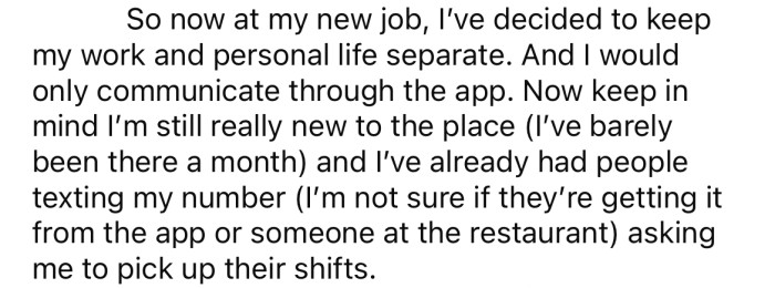 The OP prefers to use the app so she can keep her work and personal life separate.