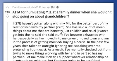 MIL Gets Terribly Humiliated At Family Dinner Because She Wouldn't Stop Pestering Couple About Having Grandchildren