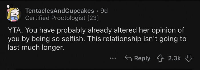 OP's relationship is not going to last long.