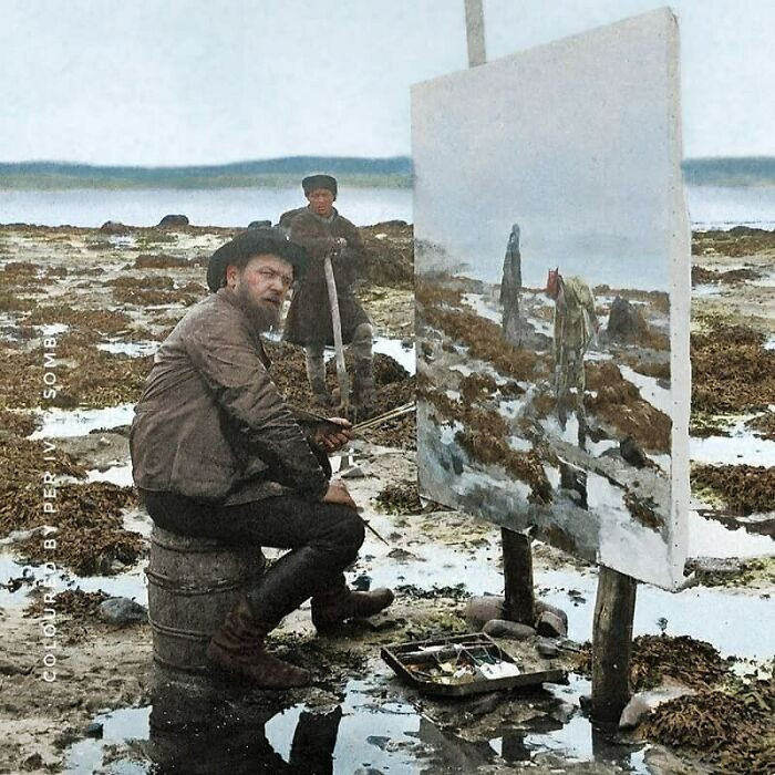 26. Norwegian Painter, Wilhelm Otto Peters, Working On His Painting “Digging For Worms” In Nesseby, Finnmark, In 1884