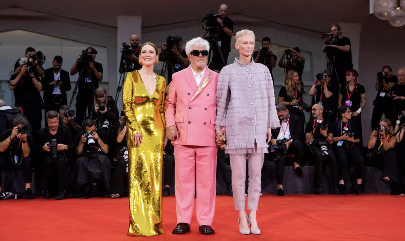 In The Room Next Door, Moore portrays Ingrid, a woman reunited with her friend Martha, played by Tilda Swinton, in a hospital room.