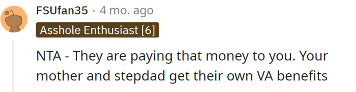 The OP's parents have their own VA benefits