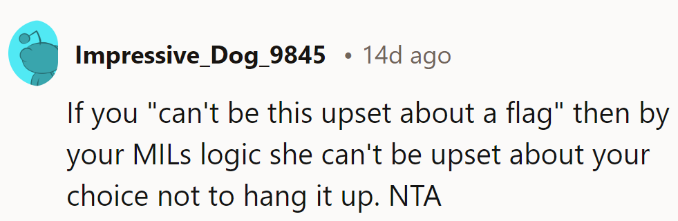 If flags don't matter, then her choice not to hang one shouldn't either.