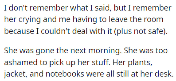 The drama ended with Mary in tears after OP's comment