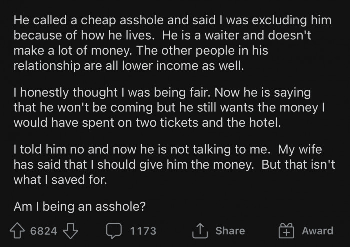 OP got accused of excluding his stepson, which made him doubt his decision.