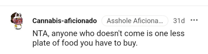 One person not attending, a plate of food saved