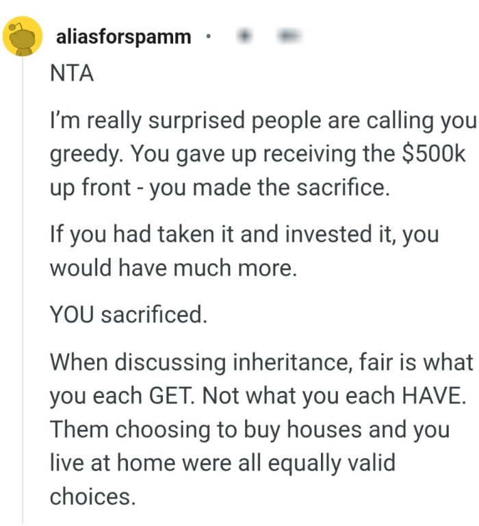 The OP is the one sacrificing in this case