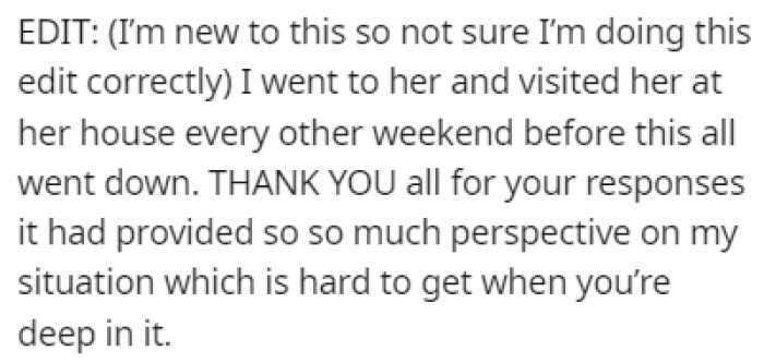 OP provided an edit to the story, further explaining the situation